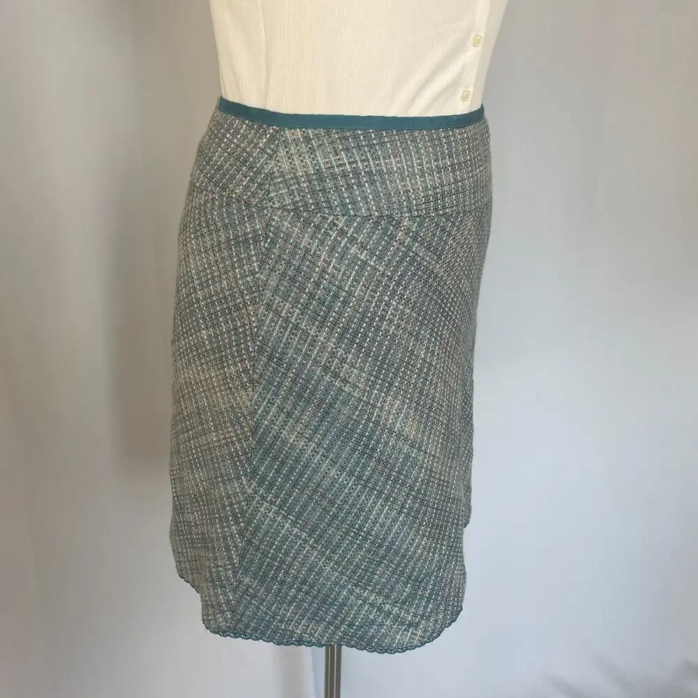 Y2K Tweed Mini Skirt Size 16 Blue Brown Mid Rise Career Office Academia Twee